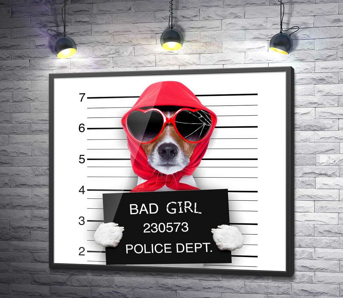 постер Кокетлива собака в хусточці та окулярах - "Bad girl"