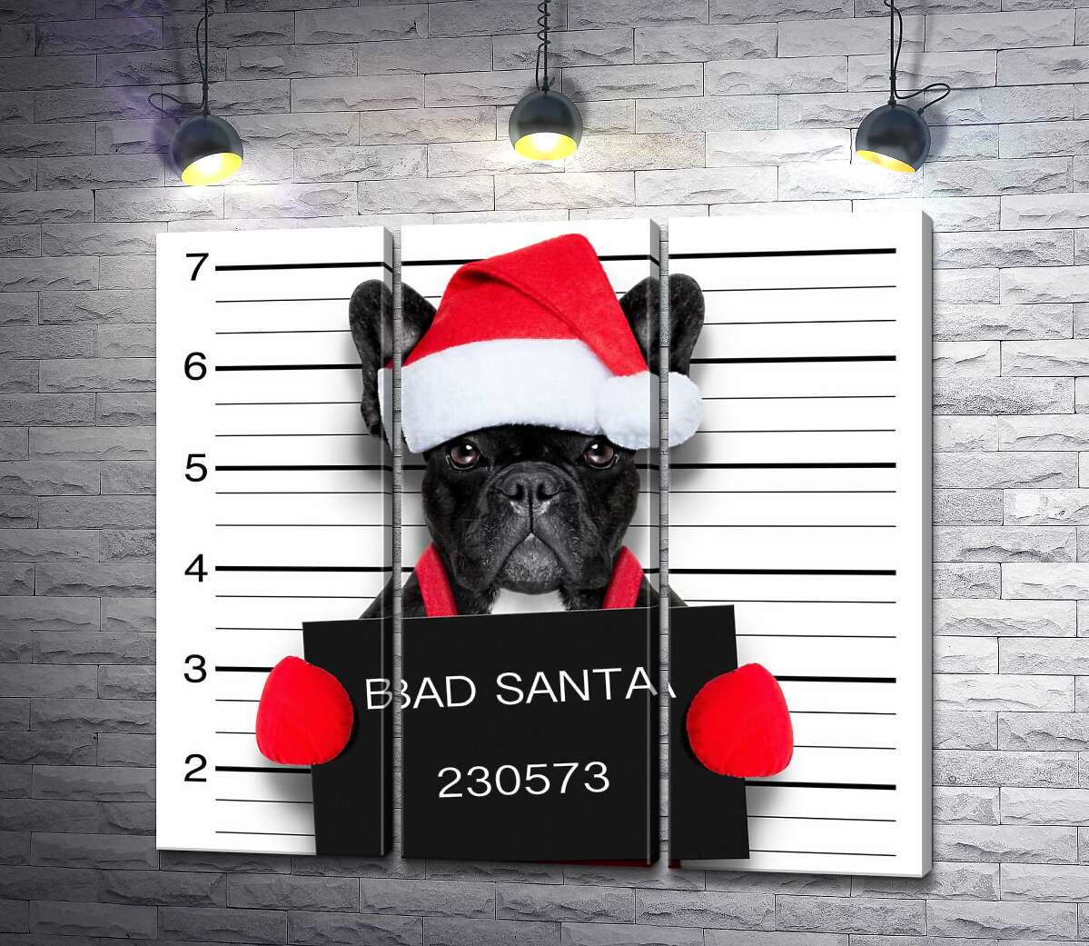 модульная картина Праздничный черный бульдог – "Bad Santa" (Модуль №2)