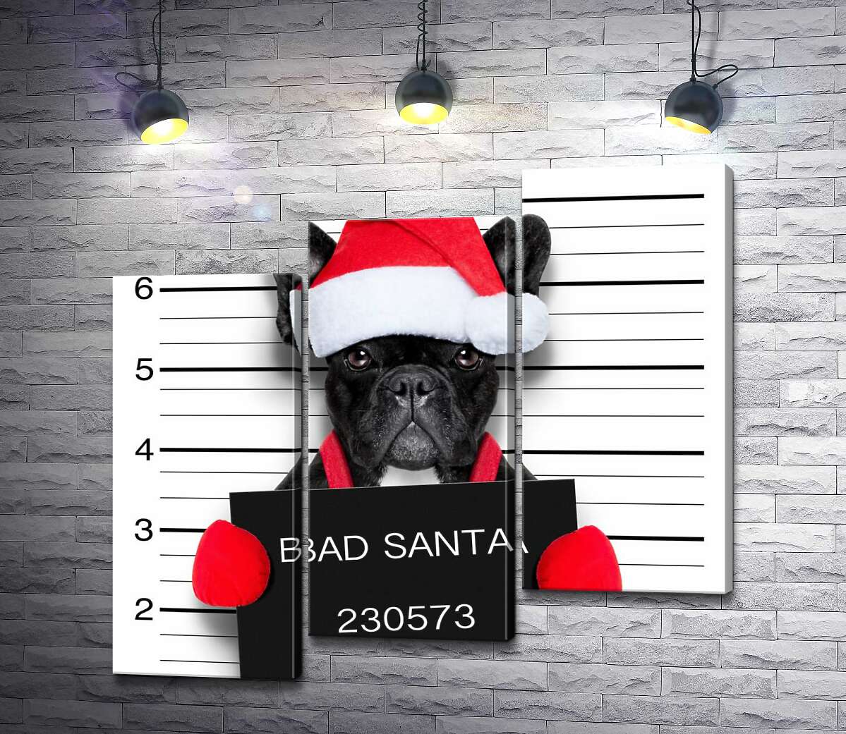модульна картина Святковий чорний бульдог - "Bad Santa" (Модуль №14)