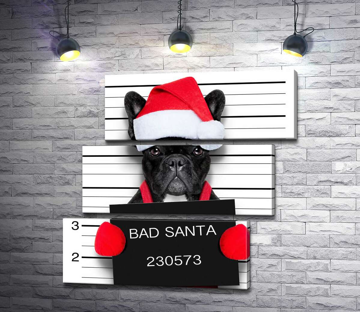 модульная картина Праздничный черный бульдог – "Bad Santa" (Модуль №17)