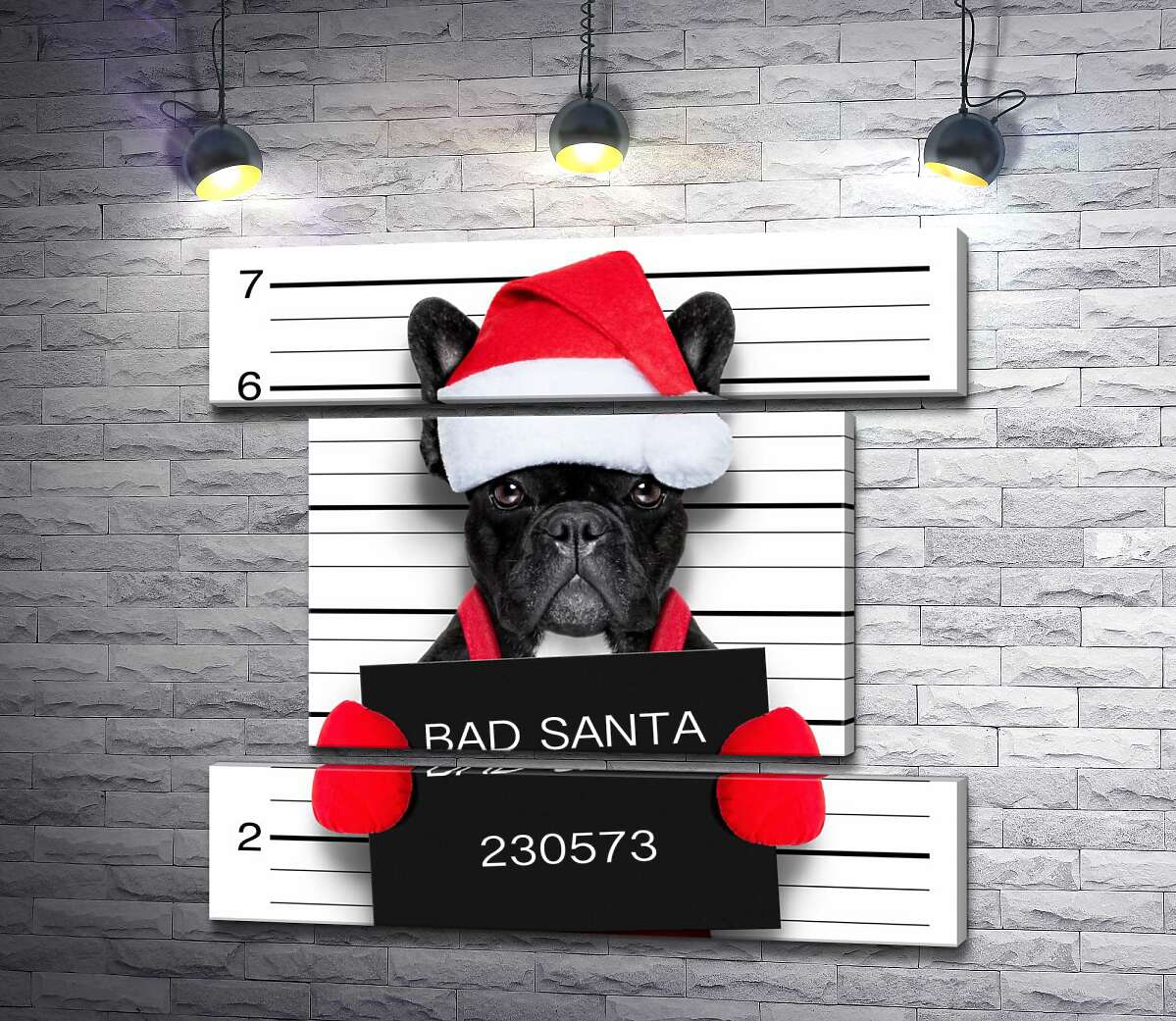 модульная картина Праздничный черный бульдог – "Bad Santa" (Модуль №18)