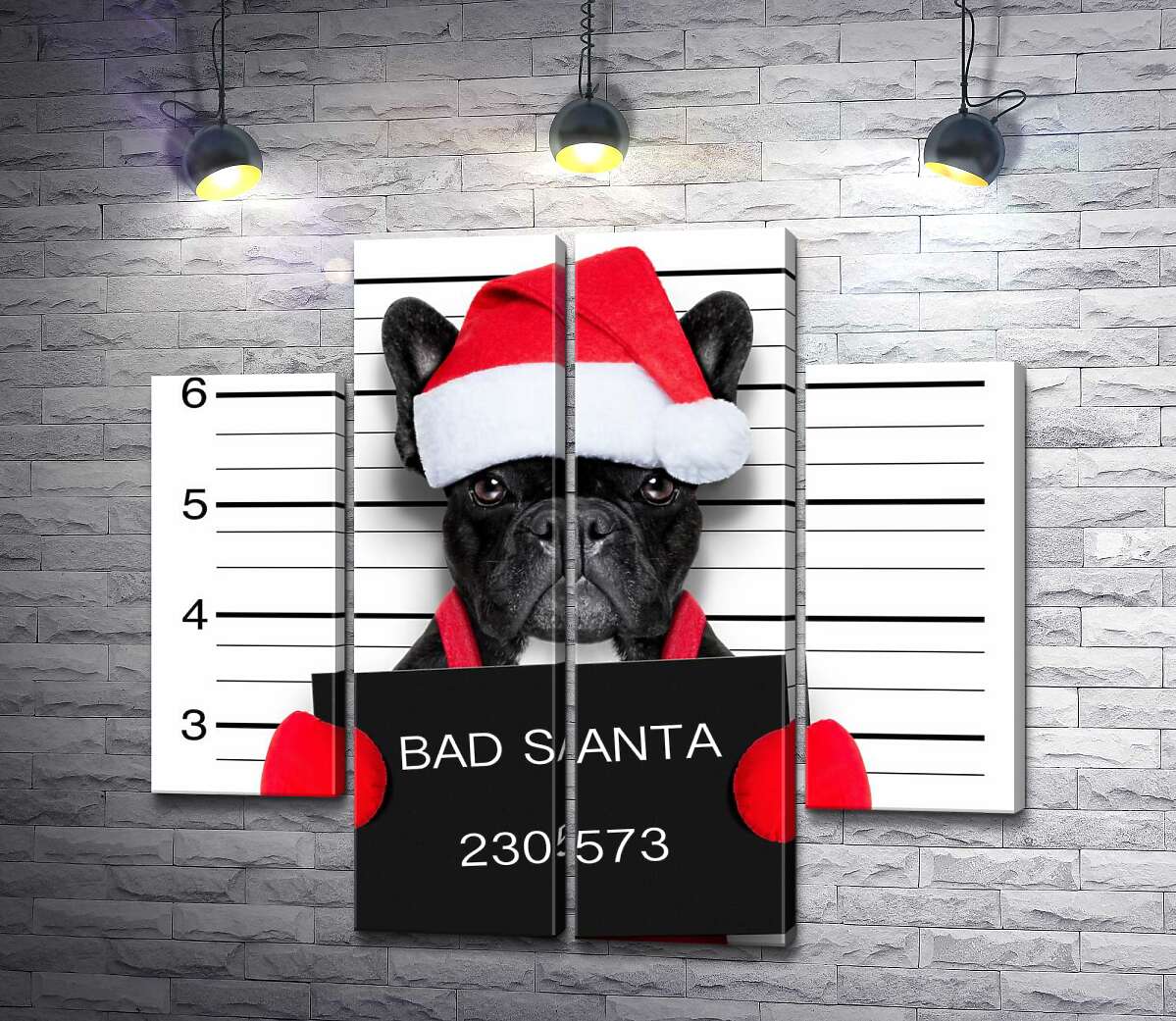 модульная картина Праздничный черный бульдог – "Bad Santa" (Модуль №20)