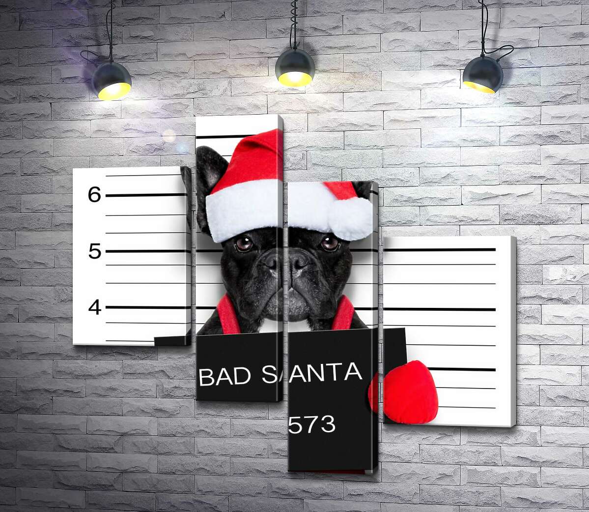 модульная картина Праздничный черный бульдог – "Bad Santa" (Модуль №21)
