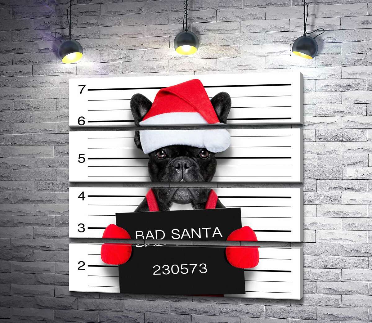 модульная картина Праздничный черный бульдог – "Bad Santa" (Модуль №22)