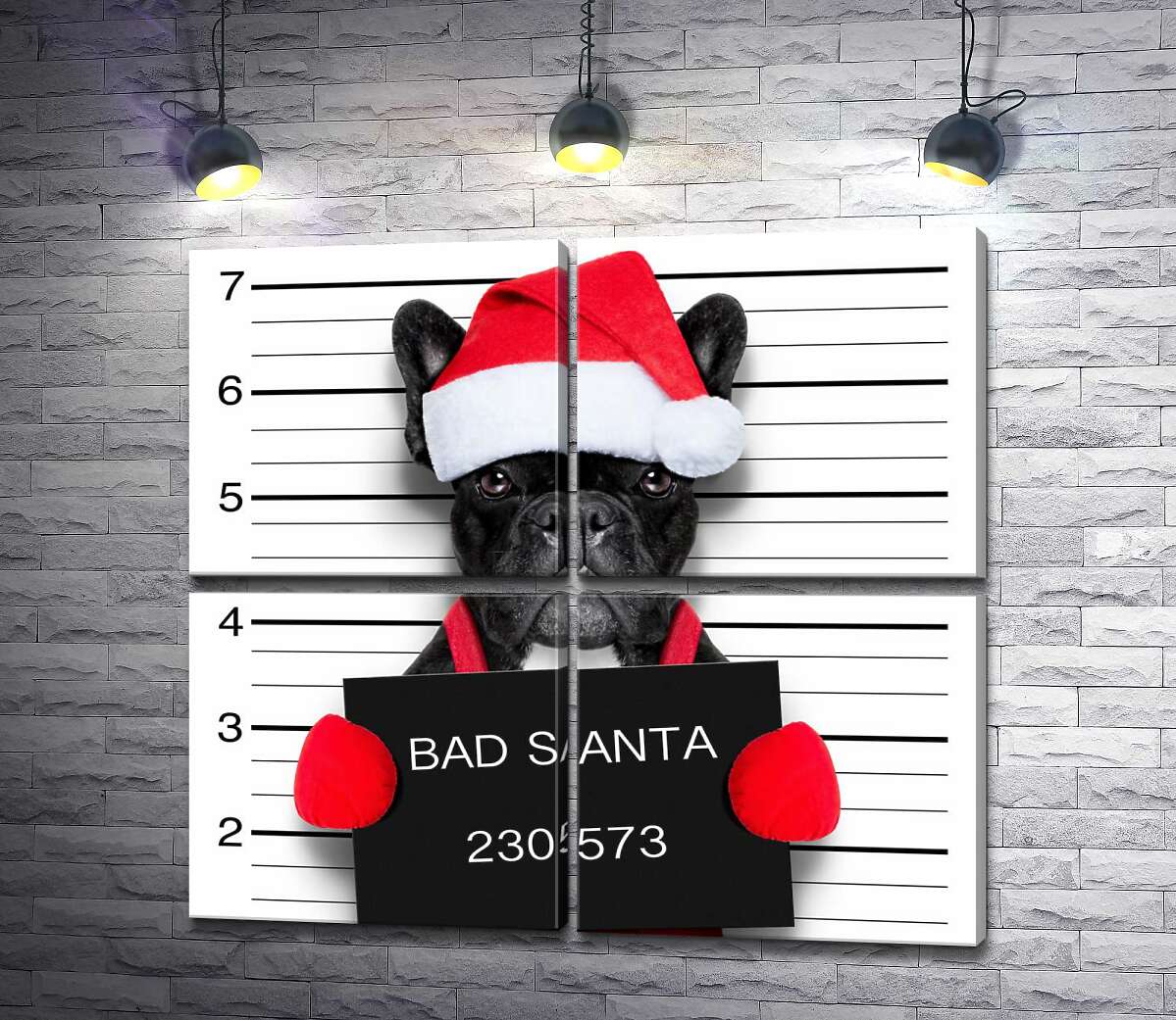 модульная картина Праздничный черный бульдог – "Bad Santa" (Модуль №25)