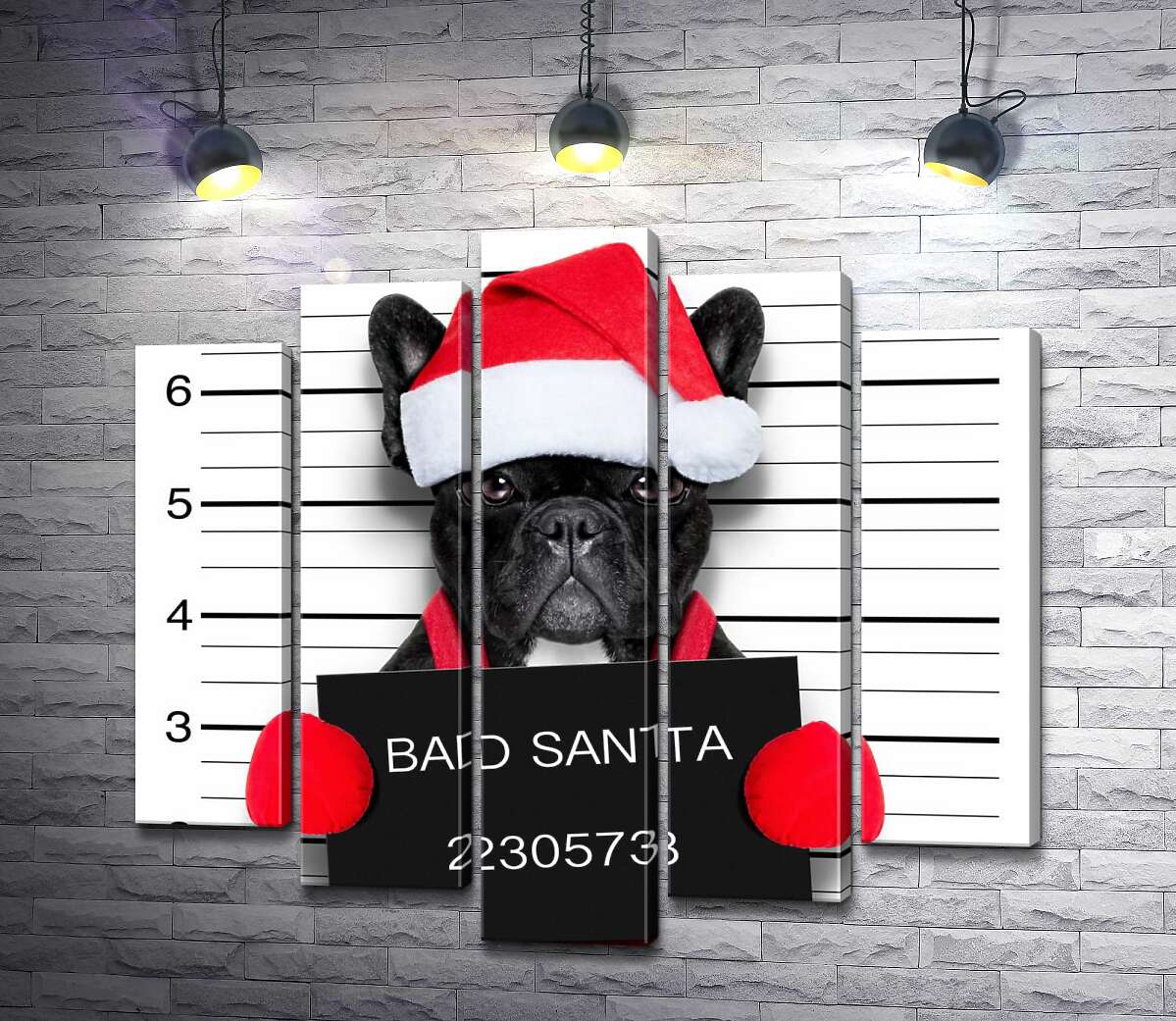 модульная картина Праздничный черный бульдог – "Bad Santa" (Модуль №4)