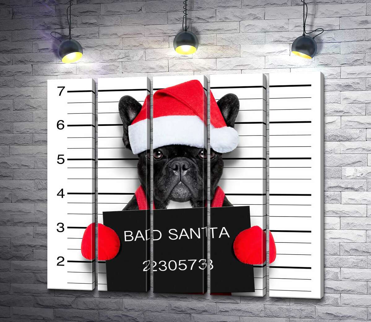 модульная картина Праздничный черный бульдог – "Bad Santa" (Модуль №26)