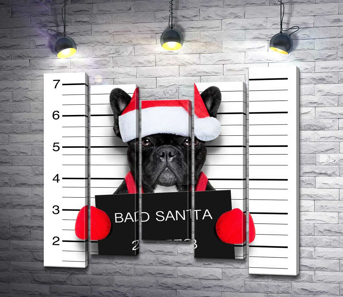 модульна картина Святковий чорний бульдог - "Bad Santa" (Модуль №27)