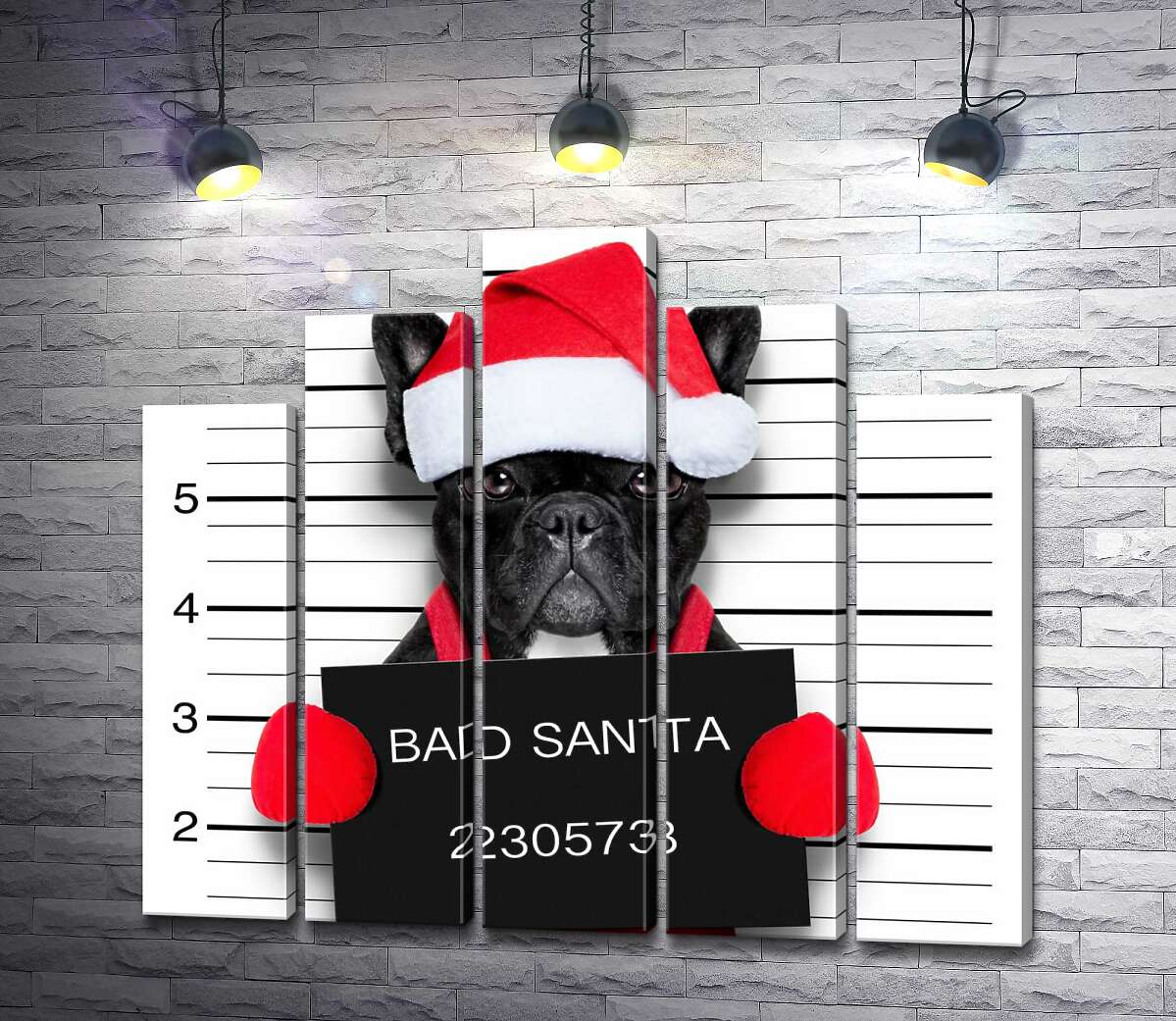 модульна картина Святковий чорний бульдог - "Bad Santa" (Модуль №29)