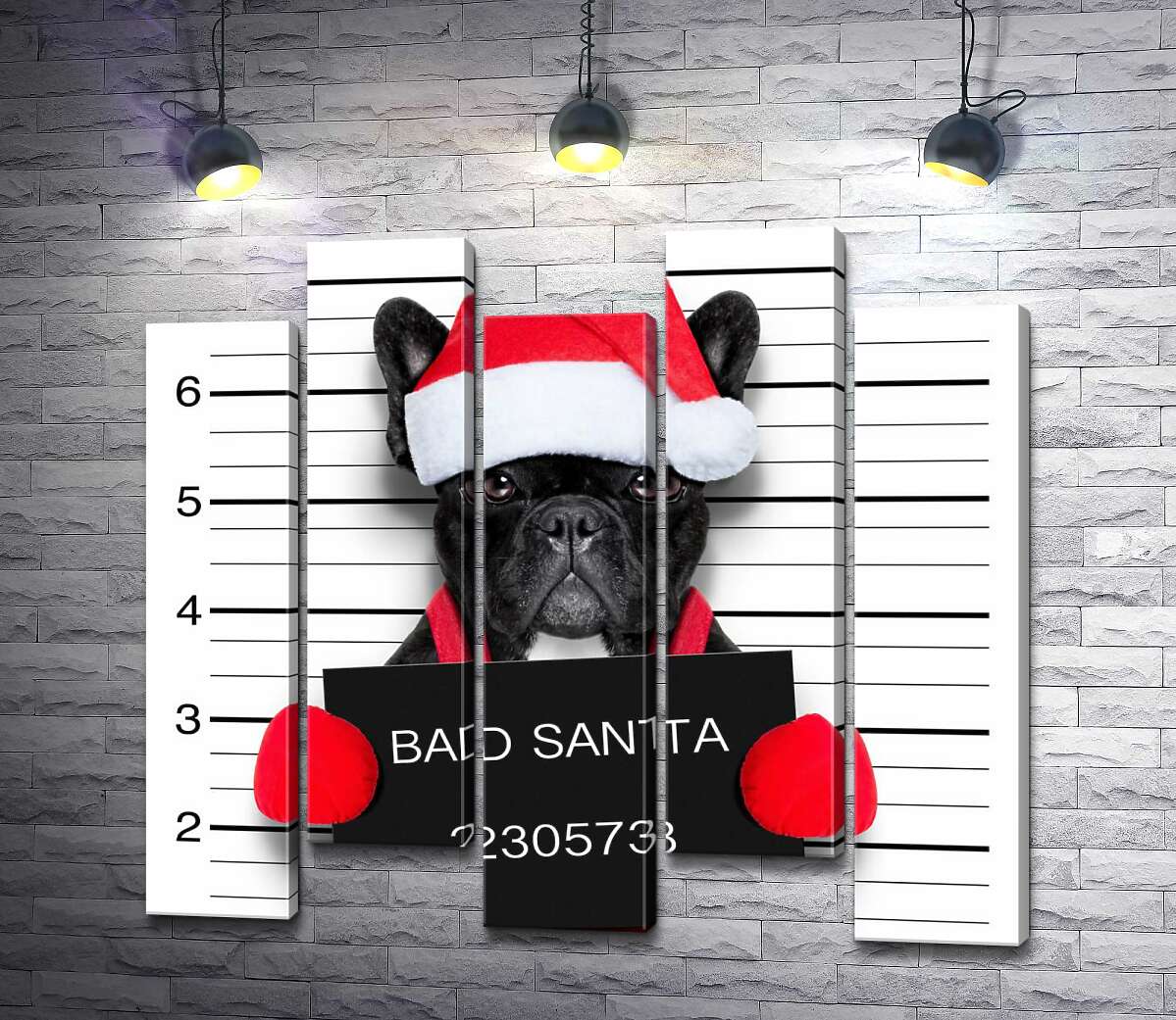 модульна картина Святковий чорний бульдог - "Bad Santa" (Модуль №30)
