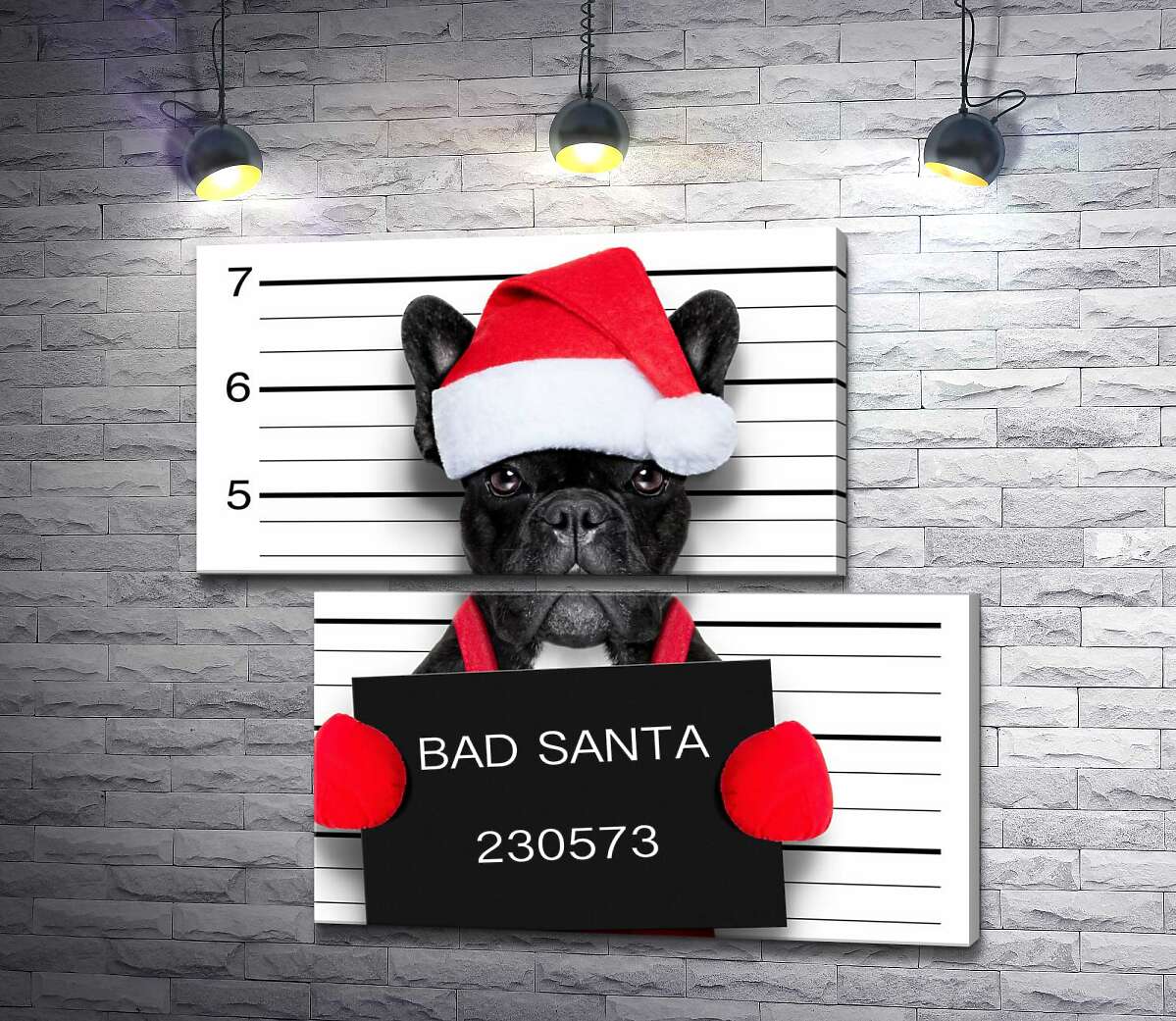 модульна картина Святковий чорний бульдог - "Bad Santa" (Модуль №8)