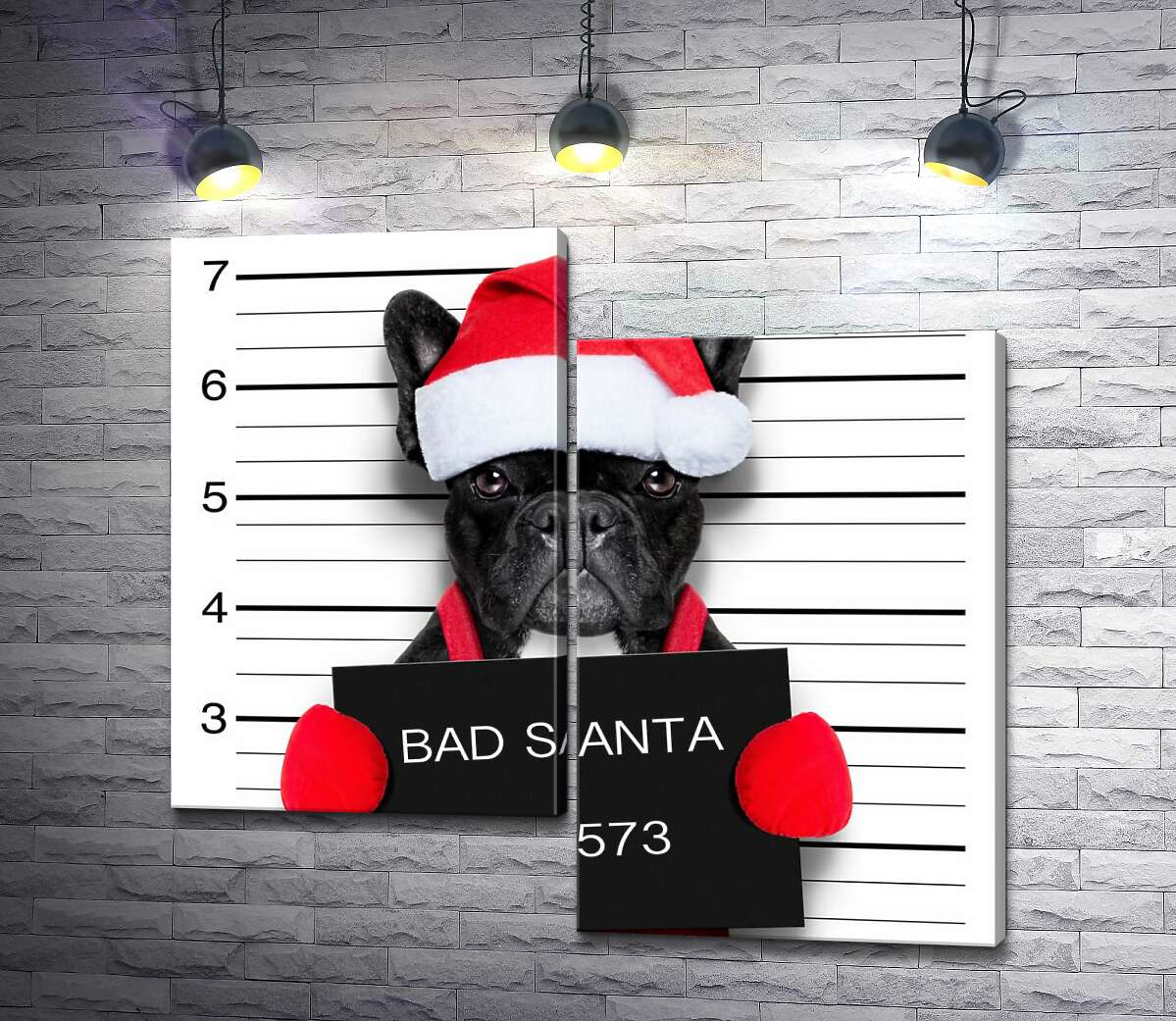 модульная картина Праздничный черный бульдог – "Bad Santa" (Модуль №9)