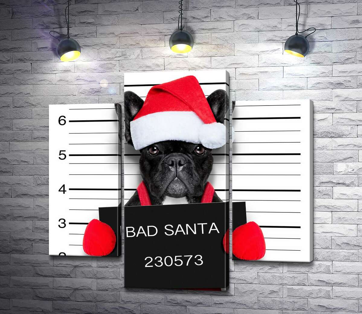 модульна картина Святковий чорний бульдог - "Bad Santa" (Модуль №10)