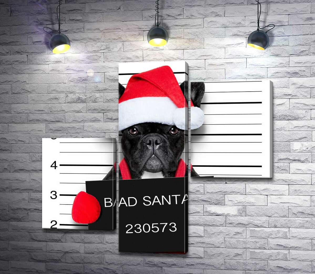 модульна картина Святковий чорний бульдог - "Bad Santa" (Модуль №12)