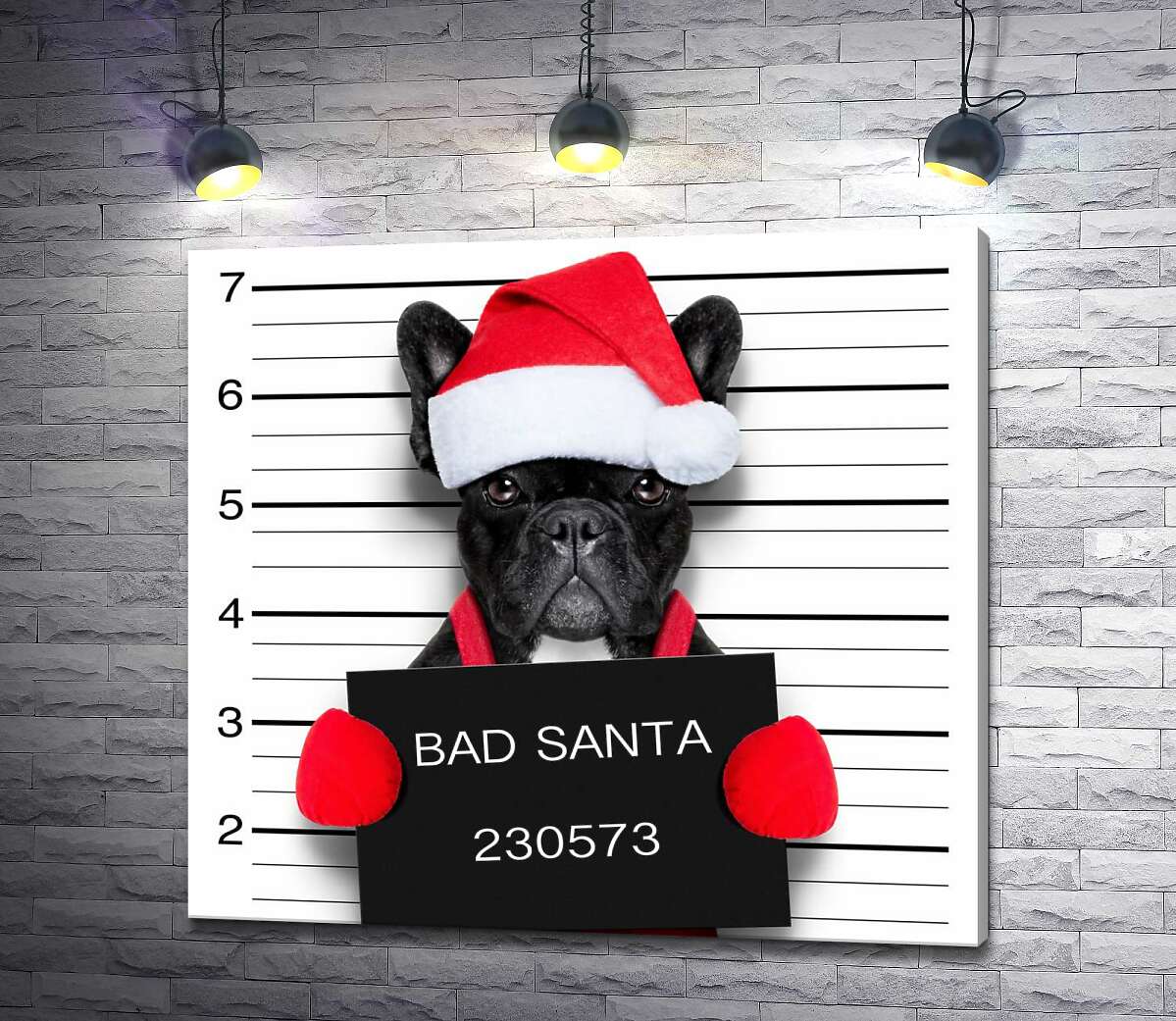 картина Праздничный черный бульдог – "Bad Santa"