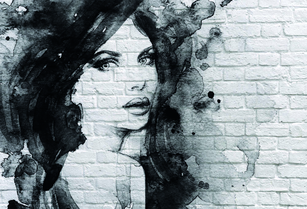 картина-постер Портрет дівчини на стіні