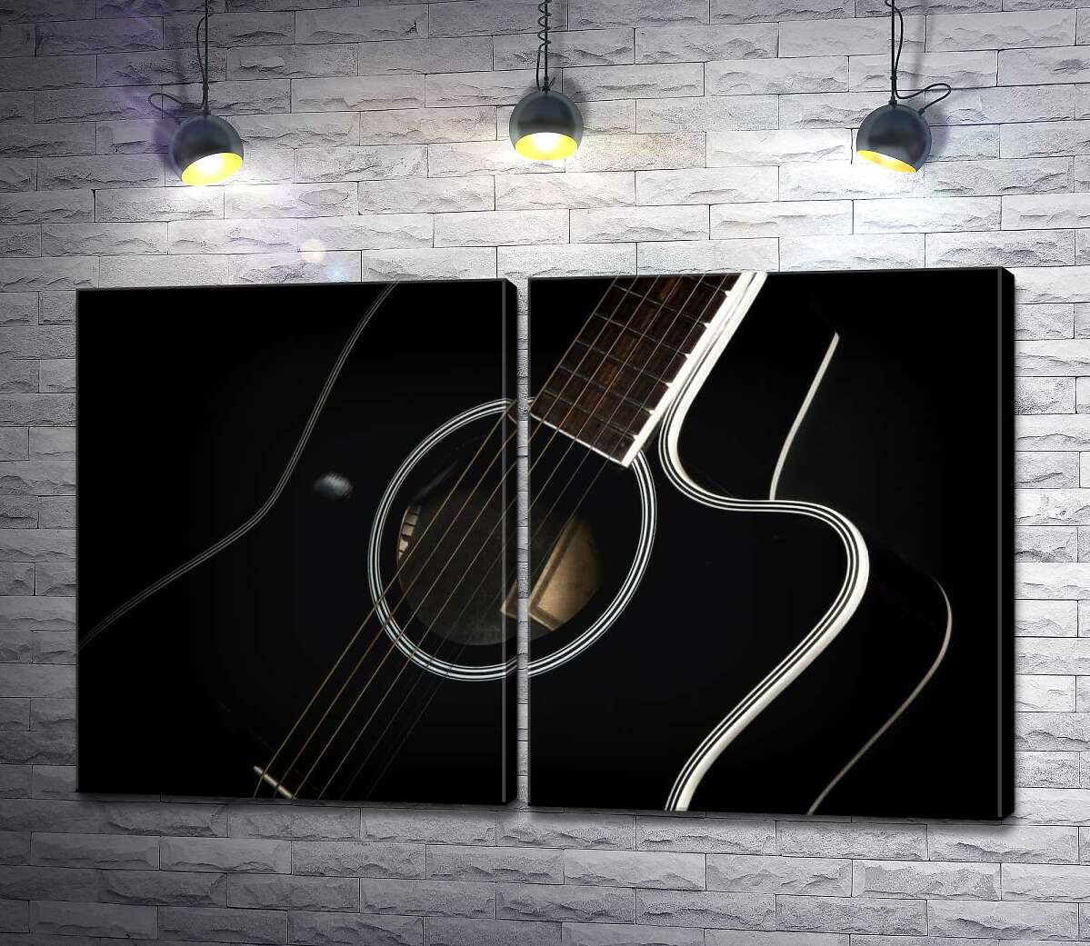 модульная картина Белые изгибы сторон черной гитары