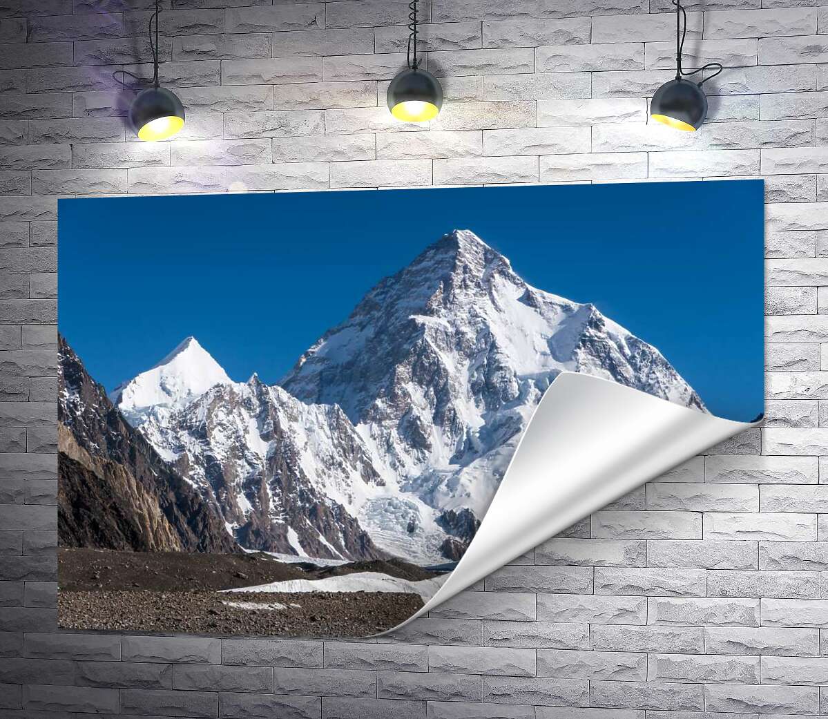 печать Снежный пик горы Чогори в Гималаях