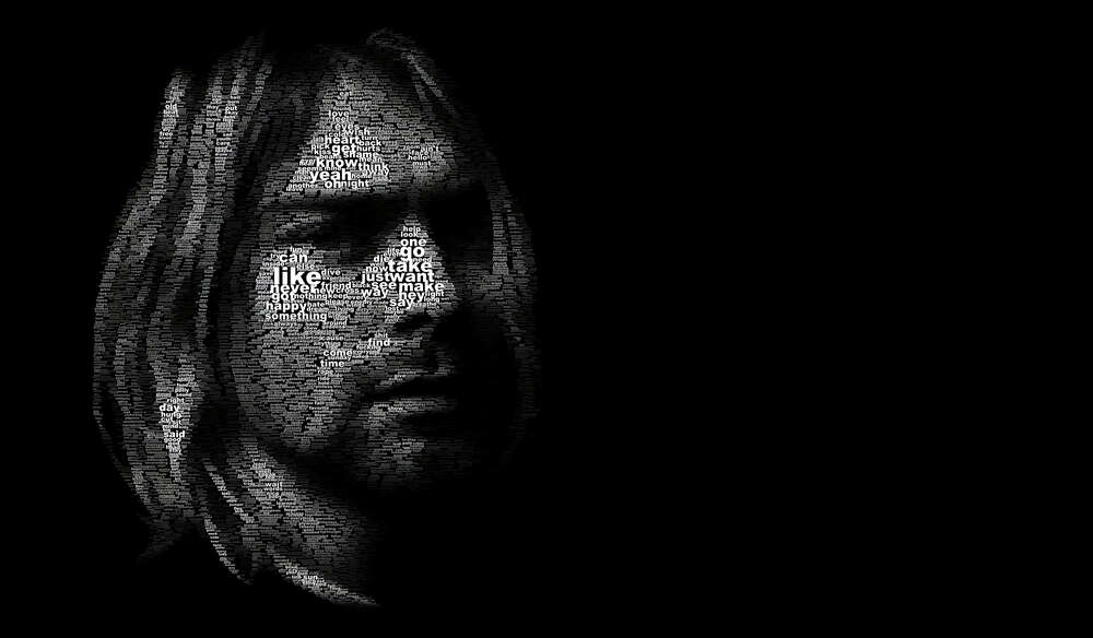 картина-постер Силуэт музыканта Курта Кобейна (Kurt Cobain) из строк песен