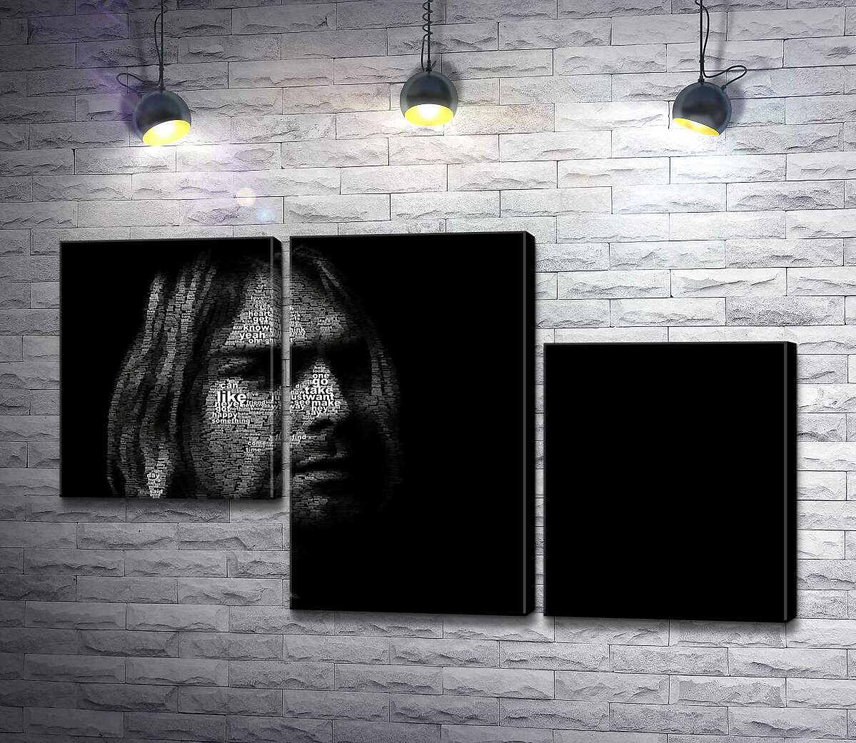 модульная картина Силуэт музыканта Курта Кобейна (Kurt Cobain) из строк песен (Модуль №13)