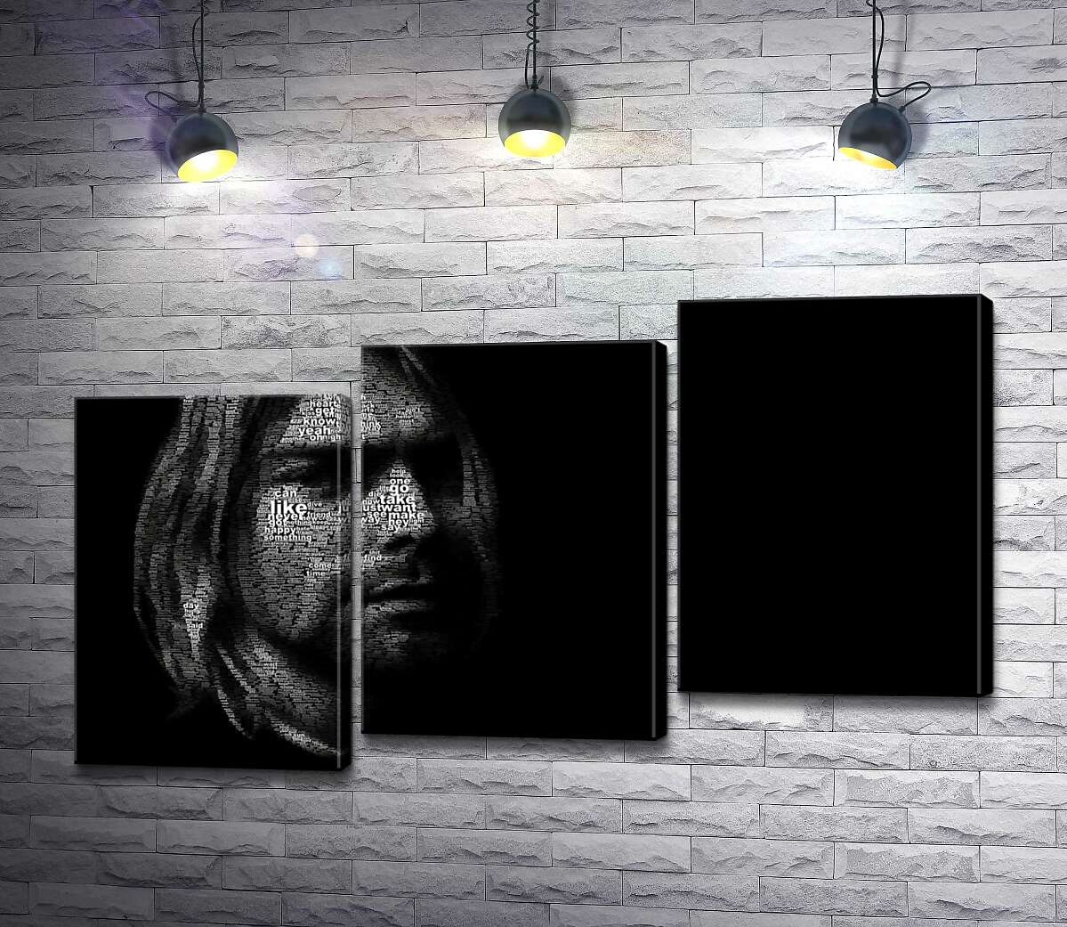 модульна картина Силует музиканта Курта Кобейна (Kurt Cobain) із рядків пісень (Модуль №14)