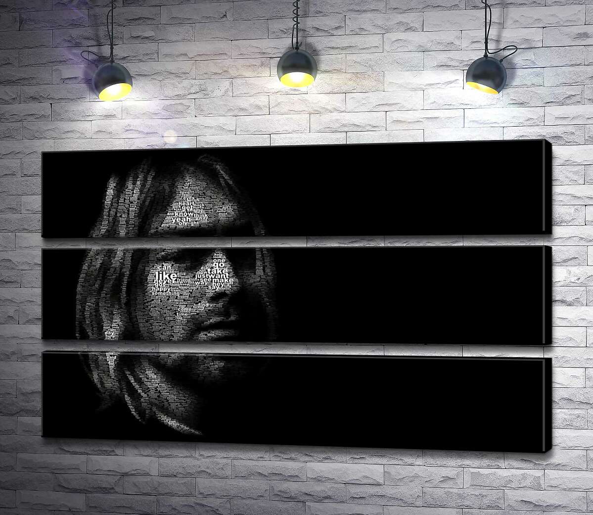 модульная картина Силуэт музыканта Курта Кобейна (Kurt Cobain) из строк песен (Модуль №15)