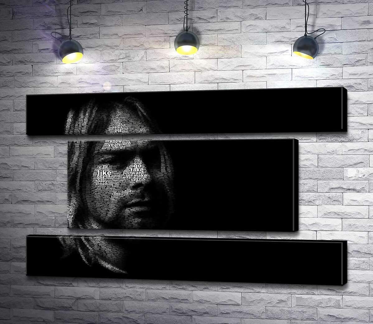 модульна картина Силует музиканта Курта Кобейна (Kurt Cobain) із рядків пісень (Модуль №18)