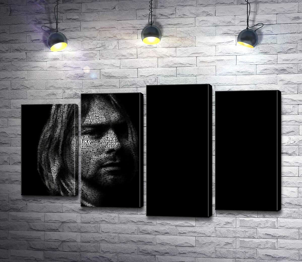 модульна картина Силует музиканта Курта Кобейна (Kurt Cobain) із рядків пісень (Модуль №3)