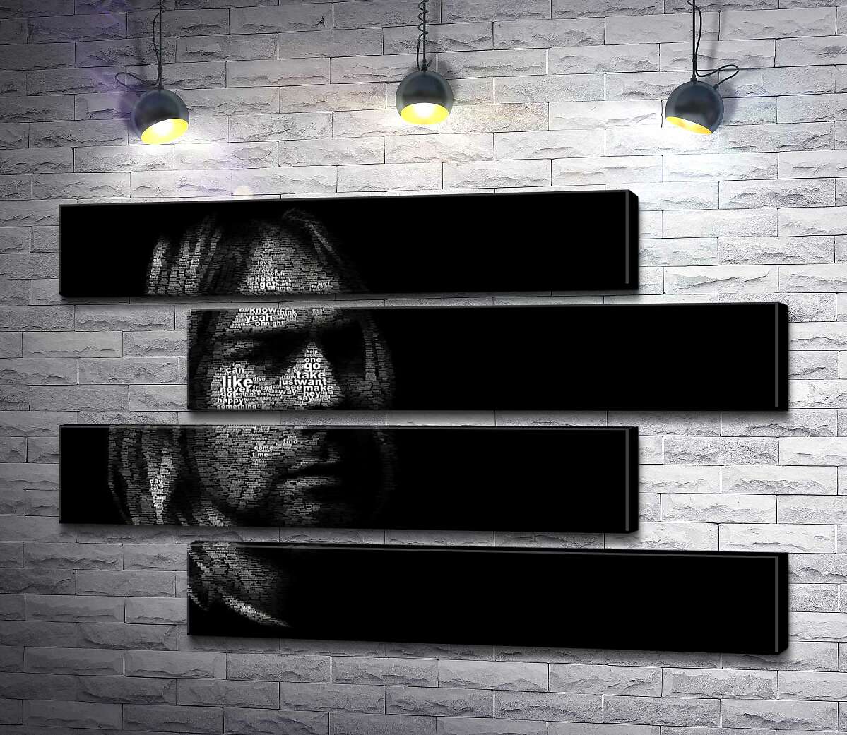 модульна картина Силует музиканта Курта Кобейна (Kurt Cobain) із рядків пісень (Модуль №23)