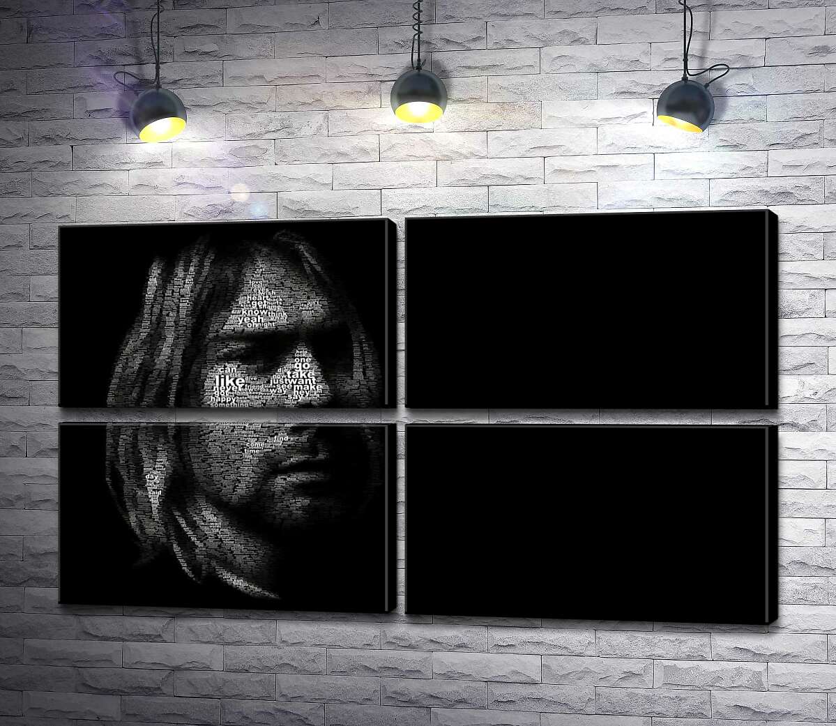 модульна картина Силует музиканта Курта Кобейна (Kurt Cobain) із рядків пісень (Модуль №25)