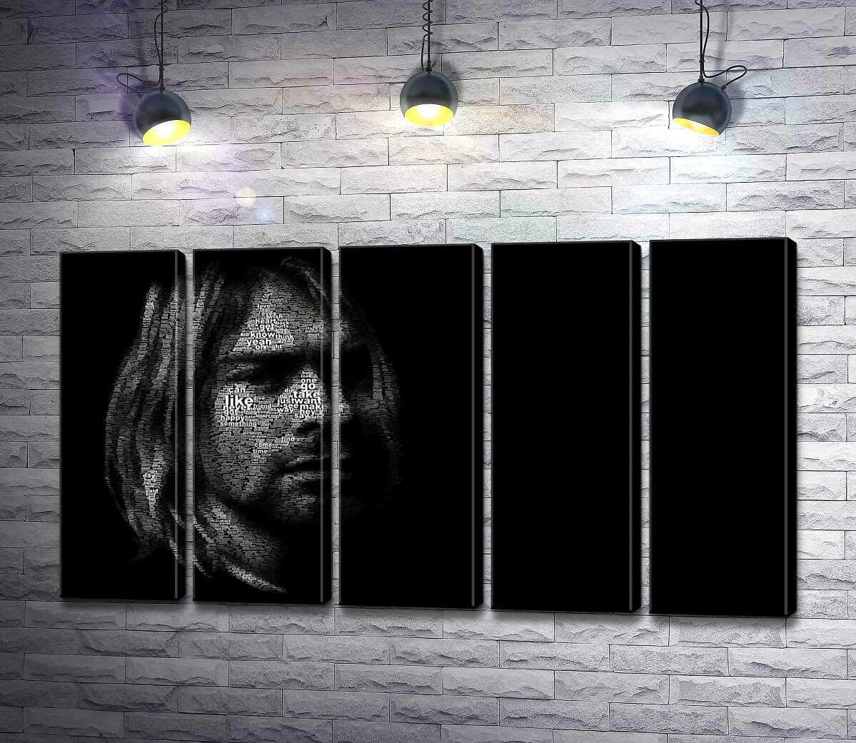 модульная картина Силуэт музыканта Курта Кобейна (Kurt Cobain) из строк песен (Модуль №26)