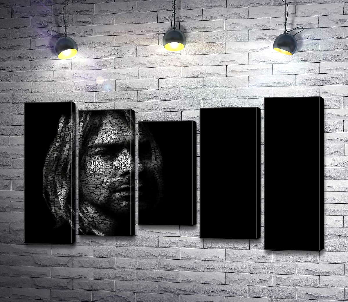 модульна картина Силует музиканта Курта Кобейна (Kurt Cobain) із рядків пісень (Модуль №27)