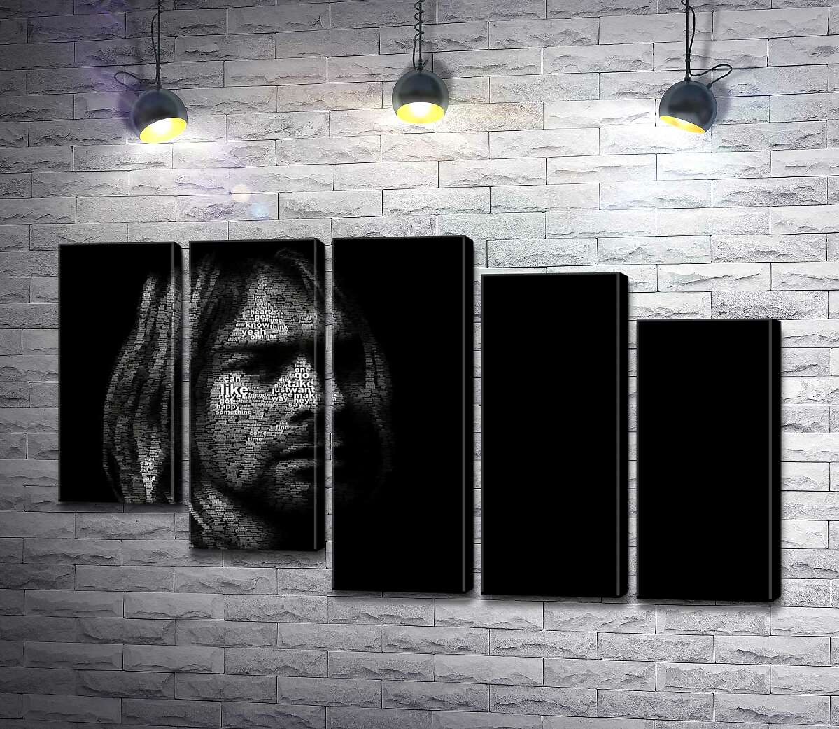 модульна картина Силует музиканта Курта Кобейна (Kurt Cobain) із рядків пісень (Модуль №28)