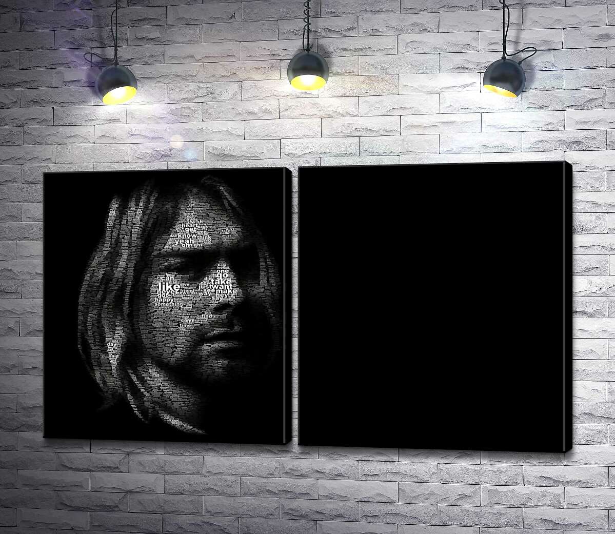модульная картина Силуэт музыканта Курта Кобейна (Kurt Cobain) из строк песен