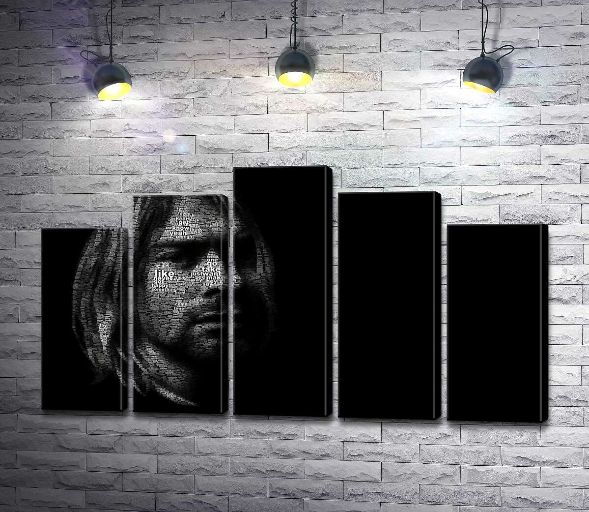 модульная картина Силуэт музыканта Курта Кобейна (Kurt Cobain) из строк песен (Модуль №29)