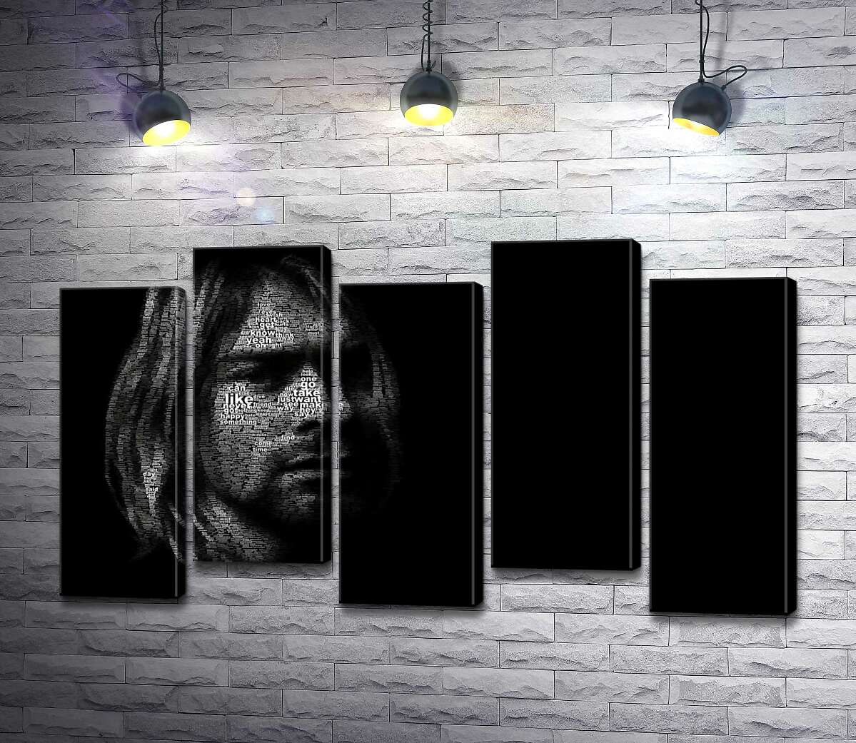 модульная картина Силуэт музыканта Курта Кобейна (Kurt Cobain) из строк песен (Модуль №30)