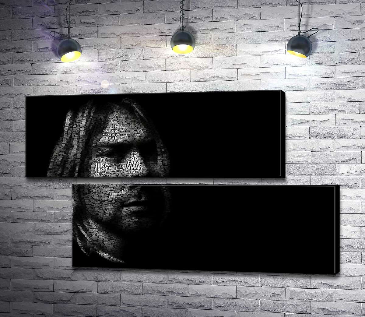 модульна картина Силует музиканта Курта Кобейна (Kurt Cobain) із рядків пісень (Модуль №8)