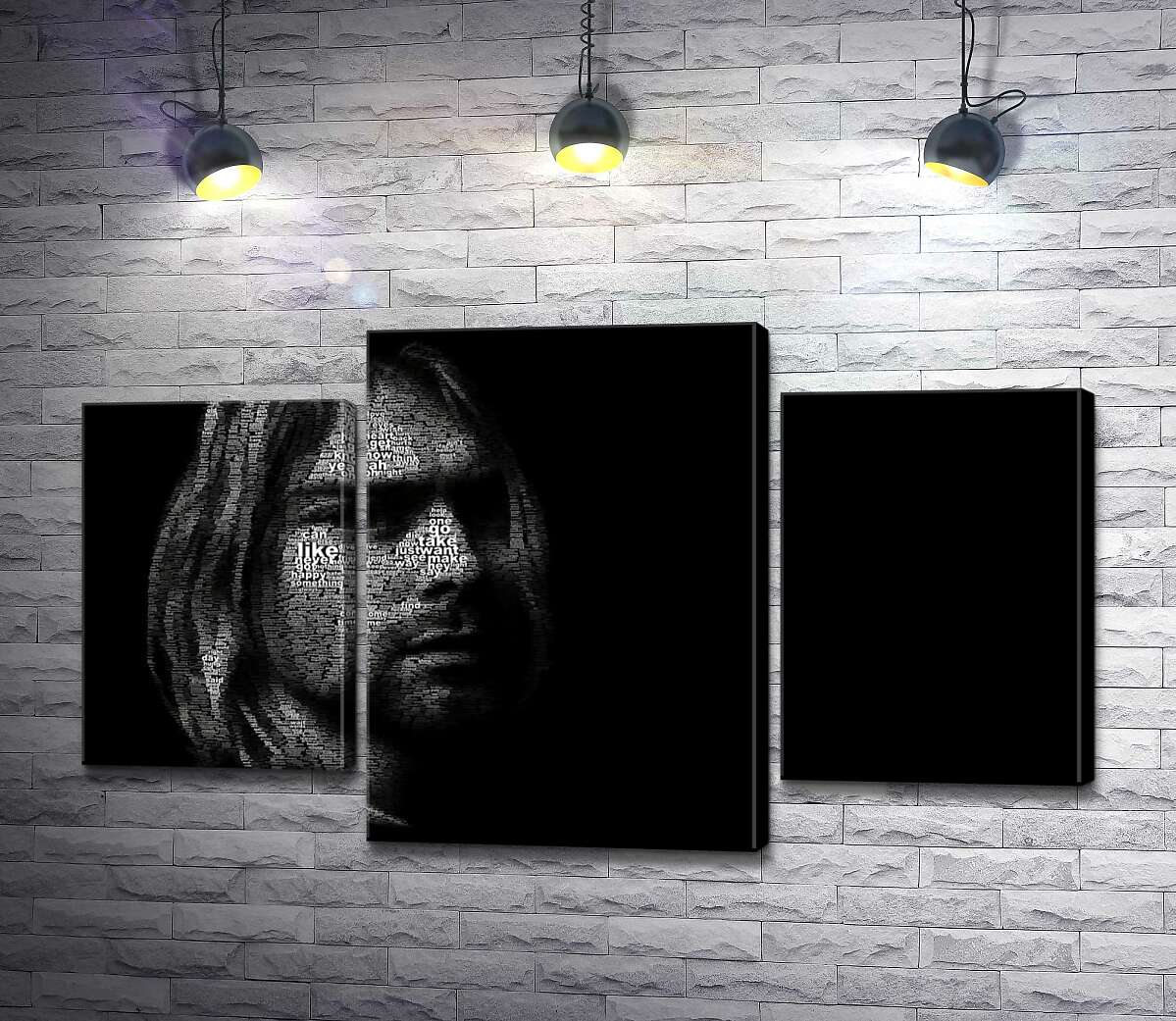 модульная картина Силуэт музыканта Курта Кобейна (Kurt Cobain) из строк песен (Модуль №10)
