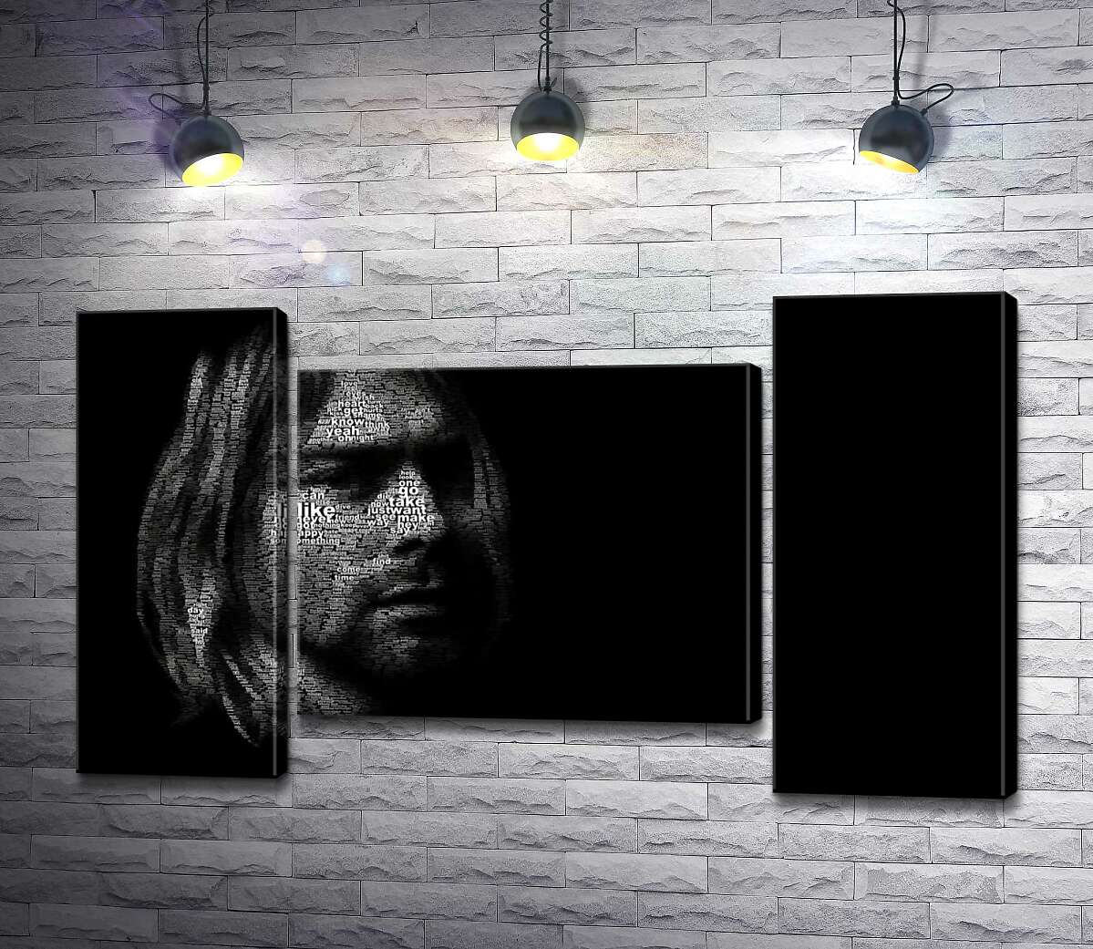 модульная картина Силуэт музыканта Курта Кобейна (Kurt Cobain) из строк песен (Модуль №11)
