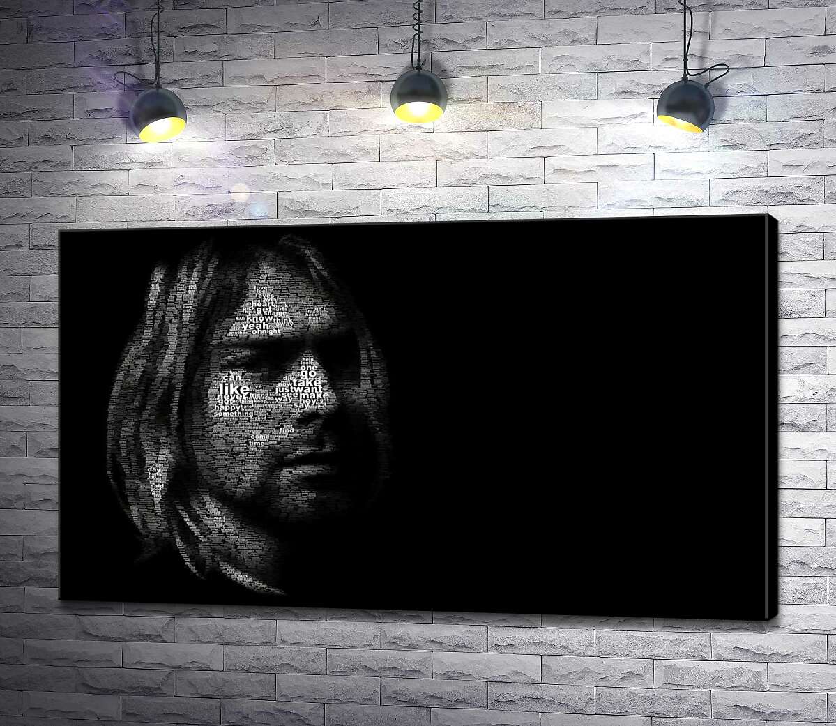 картина Силуэт музыканта Курта Кобейна (Kurt Cobain) из строк песен