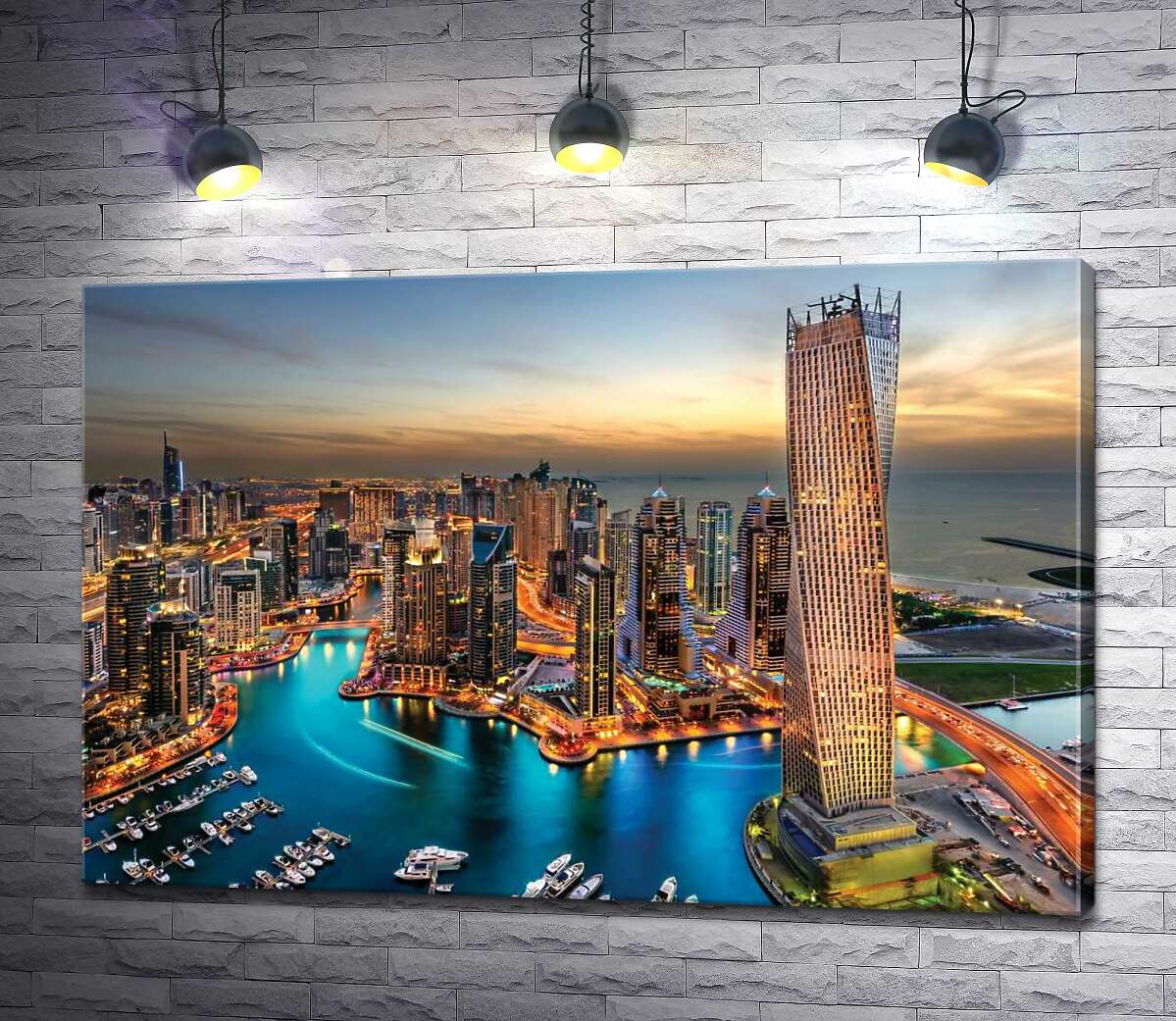 картина Вид на вечірні будинки затоки Дубай Маріна