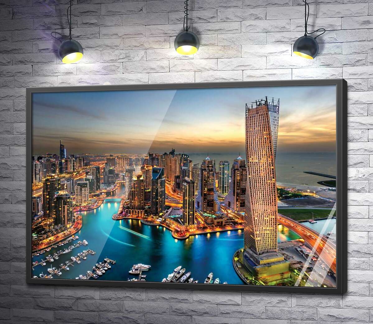 постер Вид на вечерние дома залива Дубай Марина