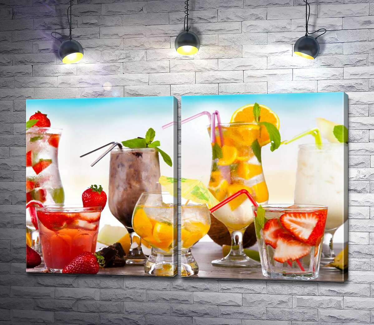 модульна картина Яскравість кольорів у фруктово-ягідних коктейлях