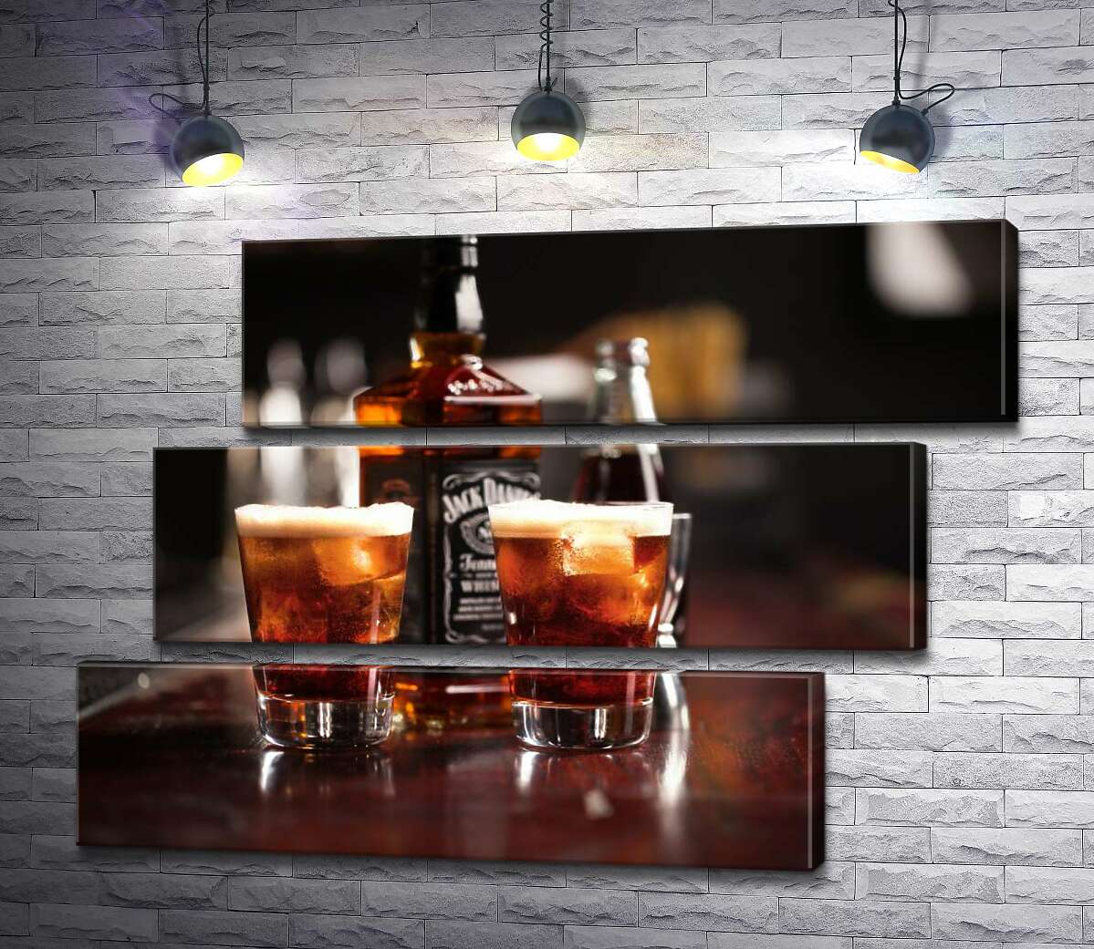 модульная картина Насыщенный цвет виски "Jack Daniel's" в стаканах (Модуль №17)