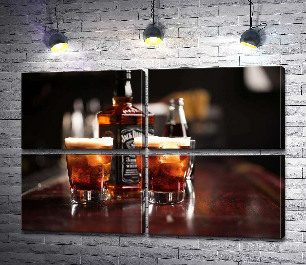 модульная картина Насыщенный цвет виски "Jack Daniel's" в стаканах (Модуль №25)