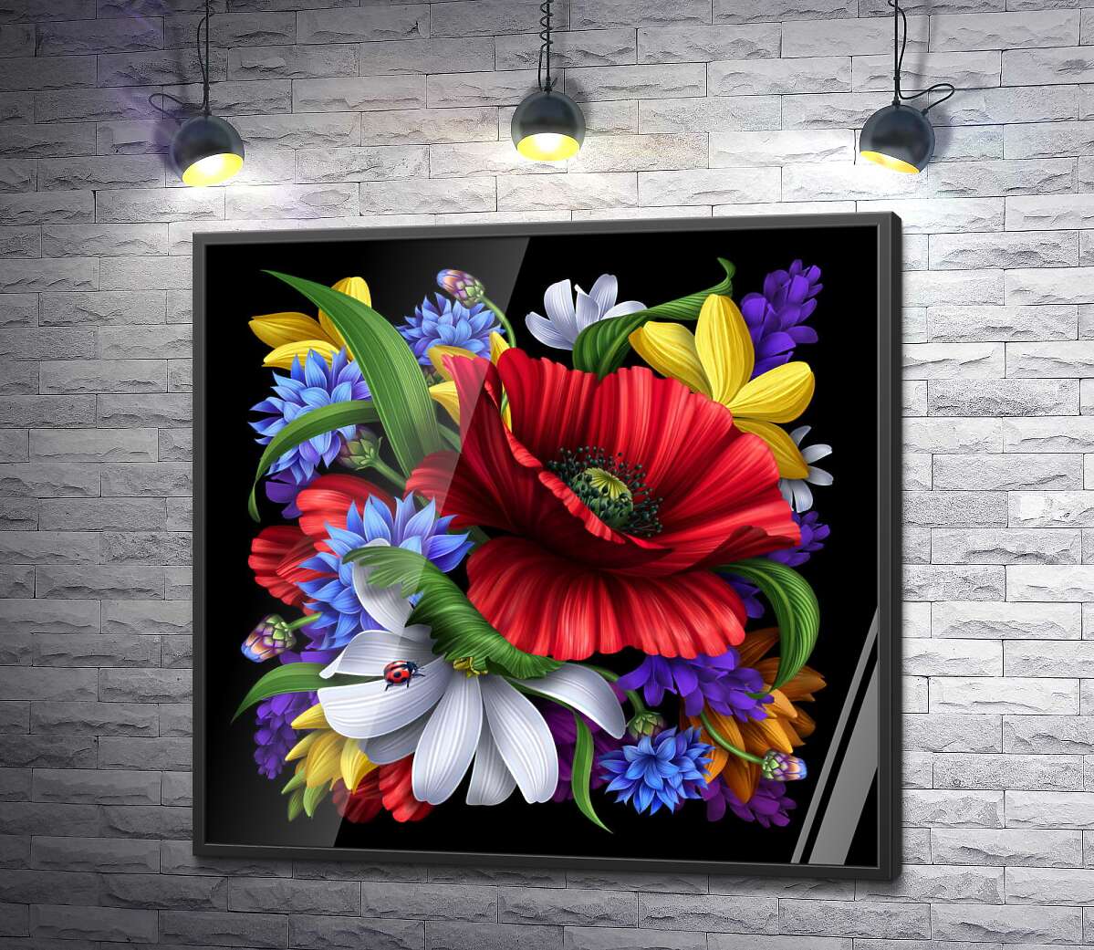 постер Яскрава мак в оточенні польових квітів