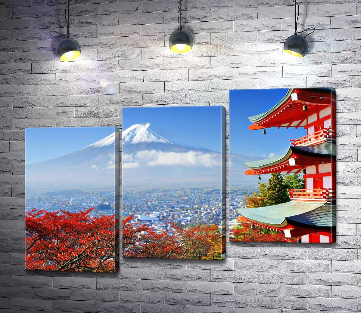 модульна картина Осінній вид на гору Фудзі (Mount Fuji) поряд з мальовничою будевлею пагоди (Модуль №14)