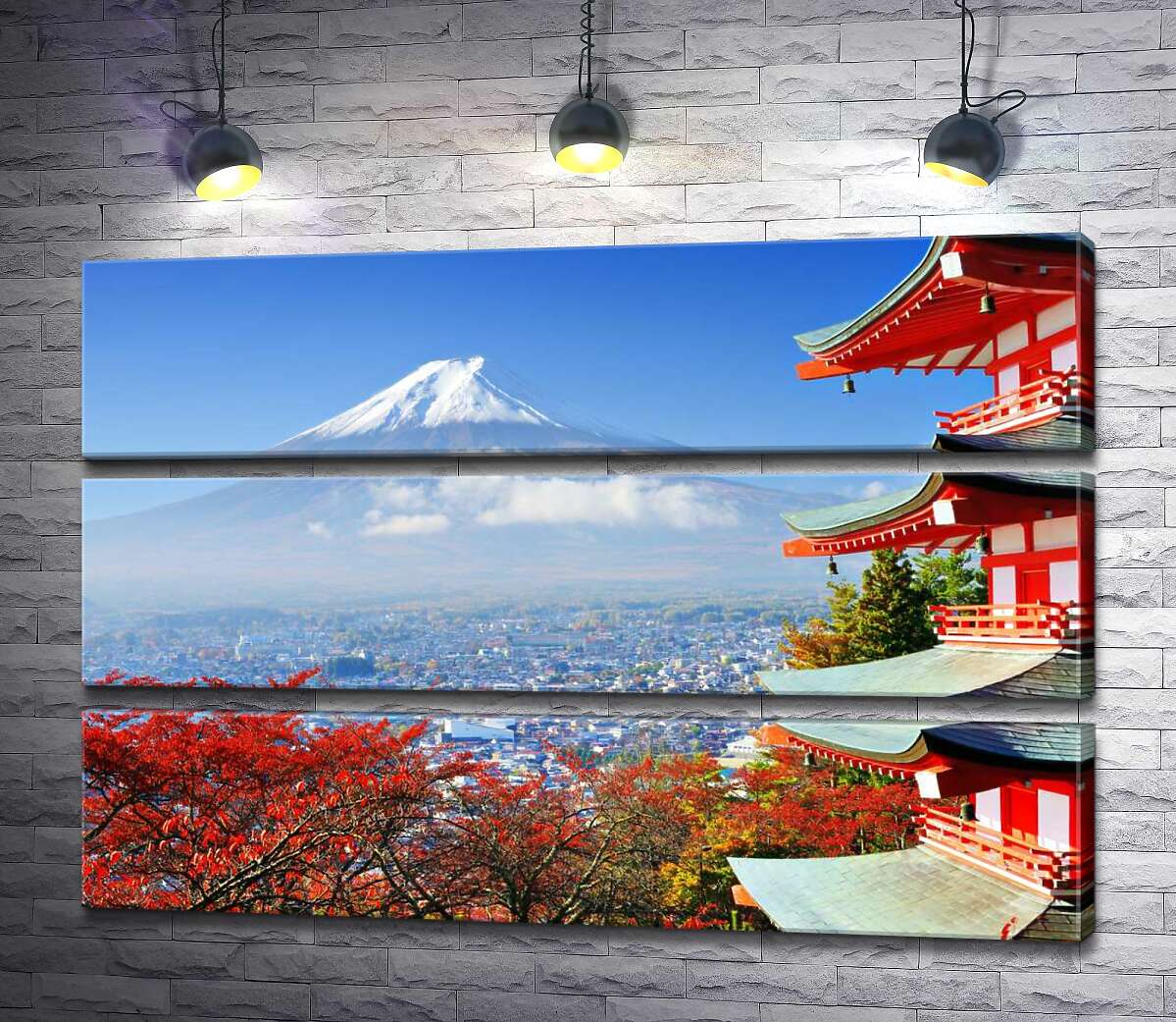 модульна картина Осінній вид на гору Фудзі (Mount Fuji) поряд з мальовничою будевлею пагоди (Модуль №15)