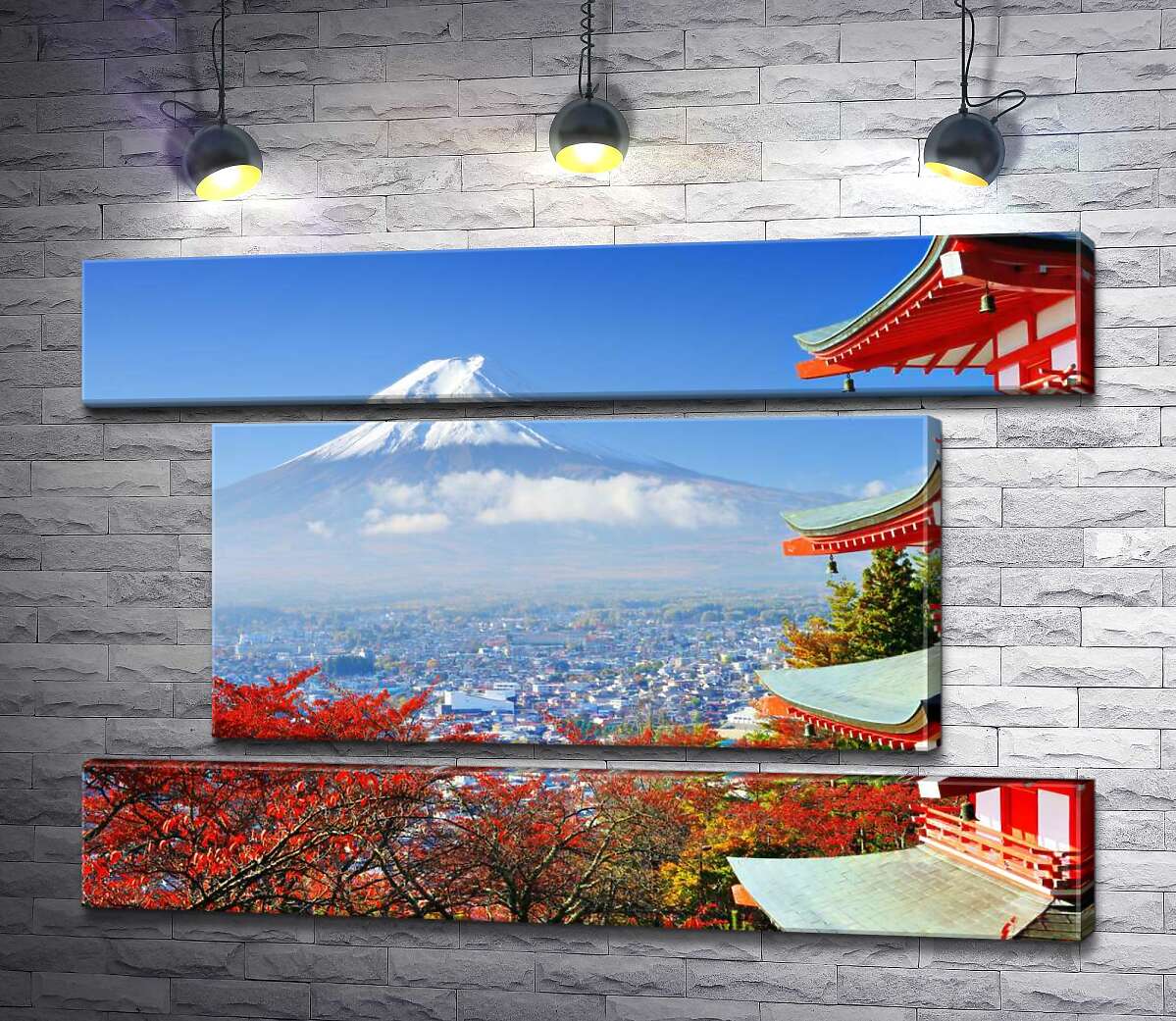 модульна картина Осінній вид на гору Фудзі (Mount Fuji) поряд з мальовничою будевлею пагоди (Модуль №18)