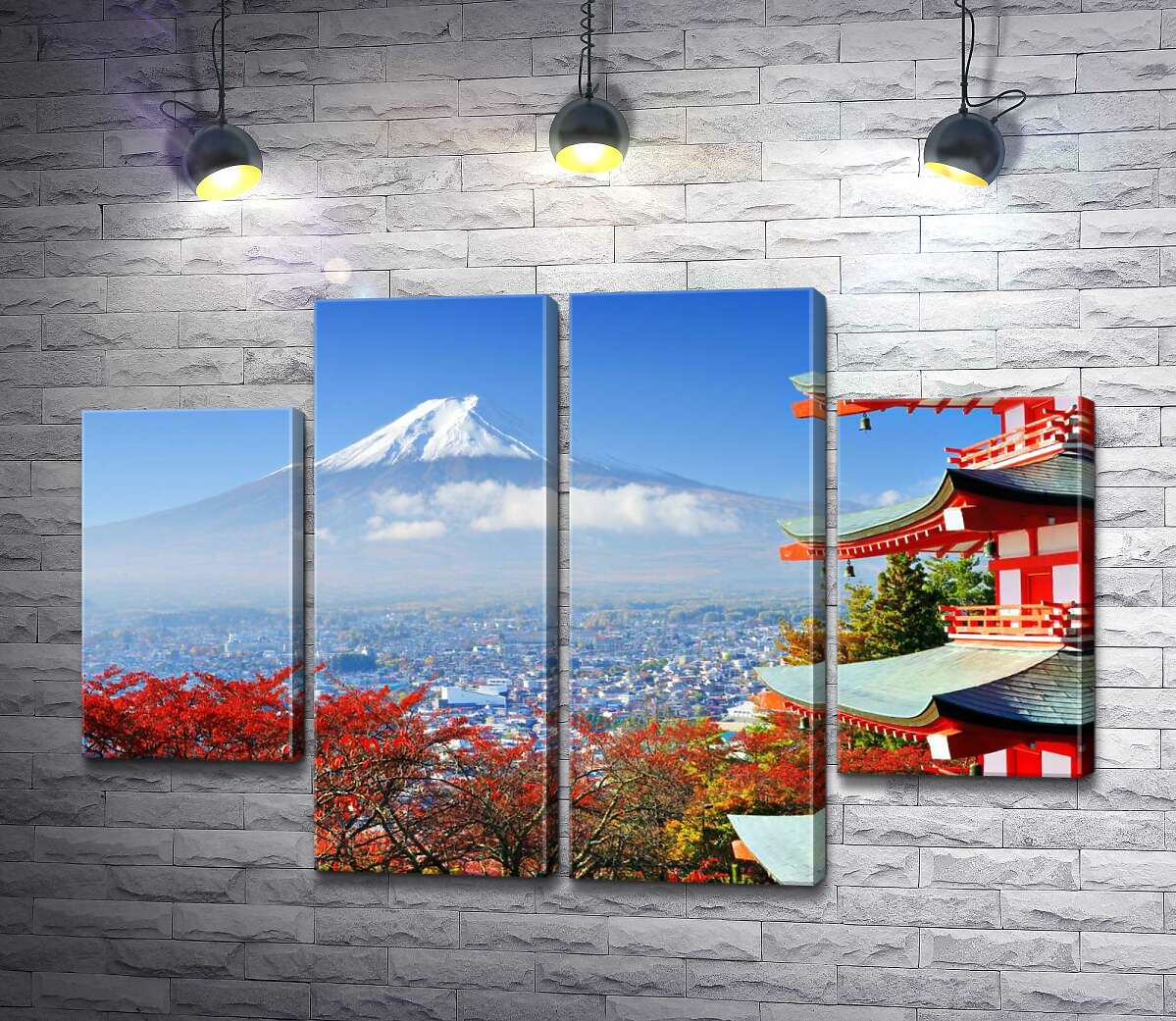 модульна картина Осінній вид на гору Фудзі (Mount Fuji) поряд з мальовничою будевлею пагоди (Модуль №20)